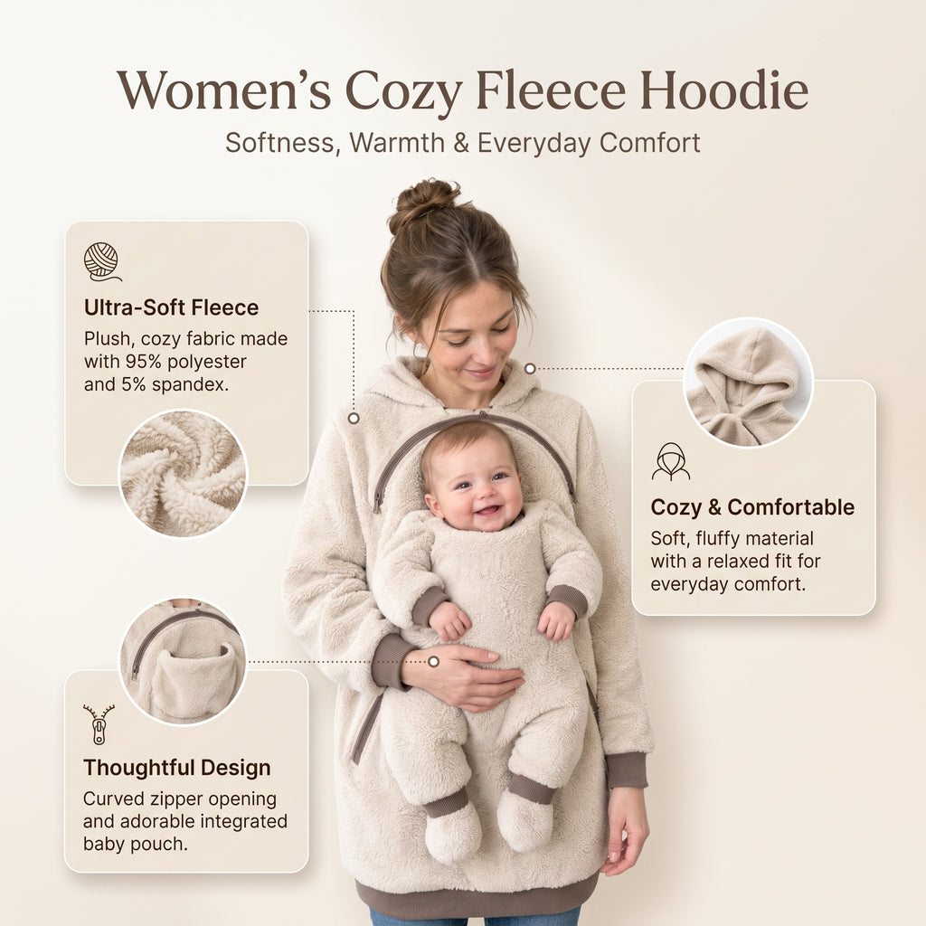 Women's Cozy Fleece Baby Carrier Hoodie – Oversized Kangaroo Pocket Pullover